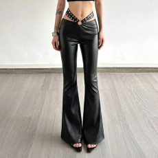 Low Waist Metal Buckle Leather Pants GPKJ-MR51255
