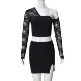 Lace Single Shoulder Irregular Top Skrt Suit GNZD-51501SHD