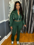 Long Sleeve Patchwork Zipper Coat Pants Suit CH-25018