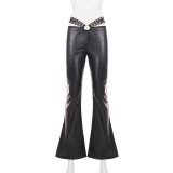 Low Waist Metal Buckle Leather Pants GPKJ-MR51255