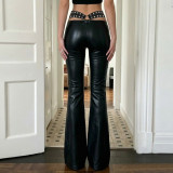 Low Waist Metal Buckle Leather Pants GPKJ-MR51255