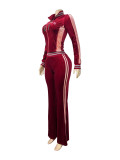 Embroidered  Velour Contrast Color Two Piece Pants Set CH-26037
