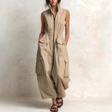 Sleeveless Zipper Solid Color Loose Jumpsuit GXBQ-26758