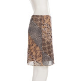 Retro Animal Print Mesh Mid-skirts GPKJ-MR51078