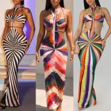 Halterneck Printed Hollow Out Maxi Dress GTYZ-7625
