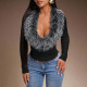 Fur Neck Deep V Long Sleeve Top GDSF-Q26TP229