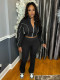 Long Sleeve Patchwork Zipper Coat Pants Suit CH-25018