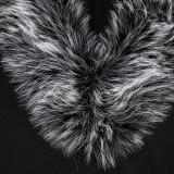 Fur Neck Deep V Long Sleeve Top GDSF-Q26TP229