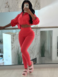 Solid Color Long Sleeve Pants 2 Piece Set CH-24059