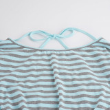 Stripe Long Sleeve Top Drawstring Short Suit GPKJ-MR50968