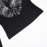 Fur Neck Deep V Long Sleeve Top GDSF-Q26TP229