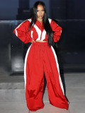 Contrast Color Long Sleeve Coat Two Piece Pants Set CH-24071