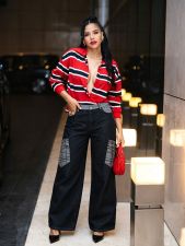 Plus Size Contrast Color Patchwork Straight Jeans GYLN-0390