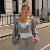 Solid Color Sling Top+Lantern Sleeve Top 2 Piece Set GPKJ-MR51893