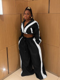 Contrast Color Long Sleeve Coat Two Piece Pants Set CH-24071