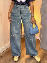 Plus Size Washed Straight Jeans GYLN-0520