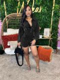 Lapel Deep V Neck Solid Romper CH-24031