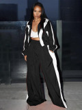 Contrast Color Long Sleeve Coat Two Piece Pants Set CH-24071