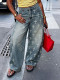 Plus Size Cross Print Loose Straight Jeans GYLN-9033