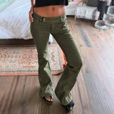 Low Waist Metal Buckle Flare Pants GPKJ-MR49498