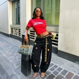 Plus Size Detachable Plaid Printed Belt Embroidered Jeans GYLN-0844