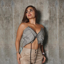 Solid Color Wrap Chest Zipper Top GNZD-31810THY