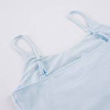 Solid Color Sling Top+Lantern Sleeve Top 2 Piece Set GPKJ-MR51893