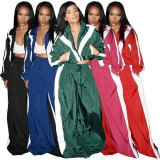 Contrast Color Long Sleeve Coat Two Piece Pants Set CH-24071