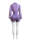 Lapel Deep V Neck Solid Romper CH-24031