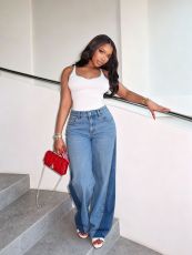 Two Tone Spliced Low Rise Jeans GYLN-5047