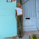 Low Waist Metal Buckle Flare Pants GPKJ-MR49498