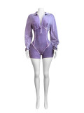 Lapel Deep V Neck Solid Romper CH-24031