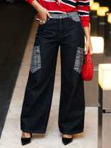 Plus Size Contrast Color Patchwork Straight Jeans GYLN-0390
