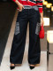 Plus Size Contrast Color Patchwork Straight Jeans GYLN-0390
