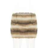 Gradient Striped Fur Mini Skirts GPKJ-MR52030