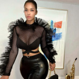 Mesh Patchwork See Through Lace Top GNZD-6555TL