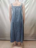 Plus Size Square Neck Denim Sling Maxi Dress GAKF-60808