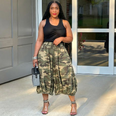 Plus Size Camouflage Printed Wide Leg Seventh Jeans GAKF-60705