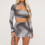 Long Sleeve Printed Two Piece Skrit Set GNZD-9408SD