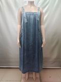 Plus Size Square Neck Denim Sling Maxi Dress GAKF-60808
