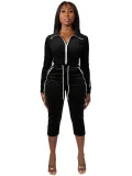 Velour Long Sleeve Zipper Two Piece Pants Set CH-26039