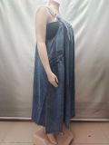 Plus Size Square Neck Denim Sling Maxi Dress GAKF-60808