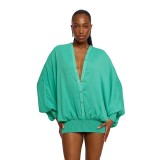 Solid Color Deep V Neck Backless Mini Dress GKYS-3094