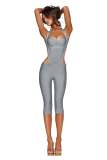 Solid Color Backless Halterneck Seventh Jumpsuit GKYS-3083