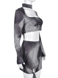 Long Sleeve Printed Two Piece Skrit Set GNZD-9408SD