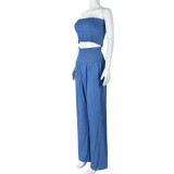 Solid Color Wrap Chest Top Two Piece Pants Suit GNZD-9901SHD