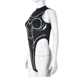 Printed Contrast Color Sleeveless Bodysuit GNZD-41197THG