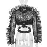 Mesh Patchwork See Through Lace Top GNZD-6555TL