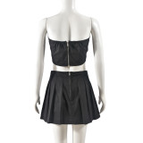 Solid Color Wrap Chest Top Two Piece Skirts Set GNZD-51053SHD