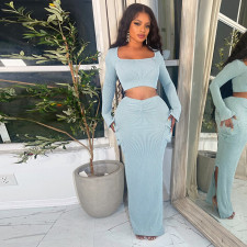 Square Neck Long Sleeve Two Piece Skrits Set GNZD-9744SD